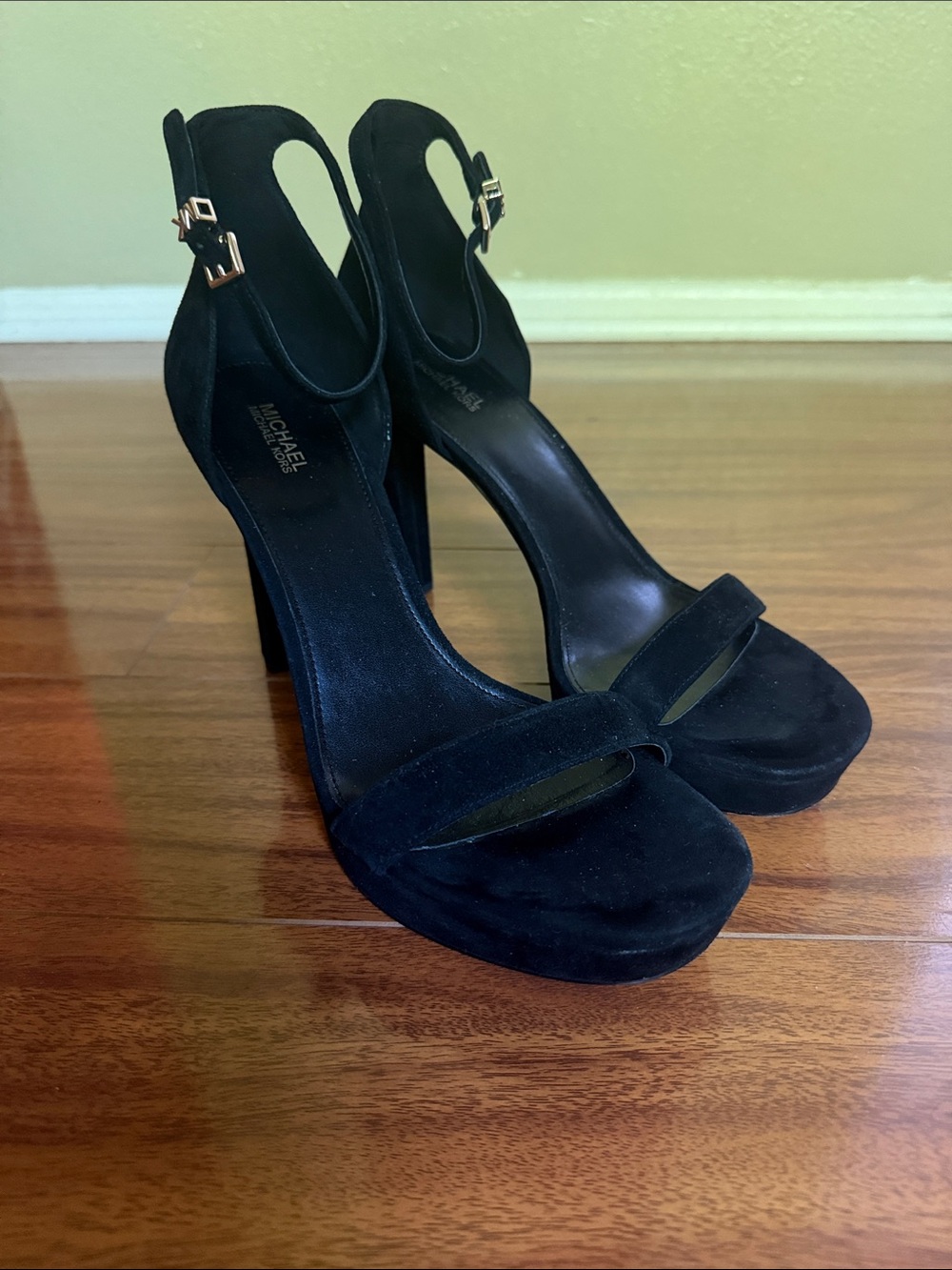 MICHAEL Michael Kors Black Suede Platform Slingback Heels